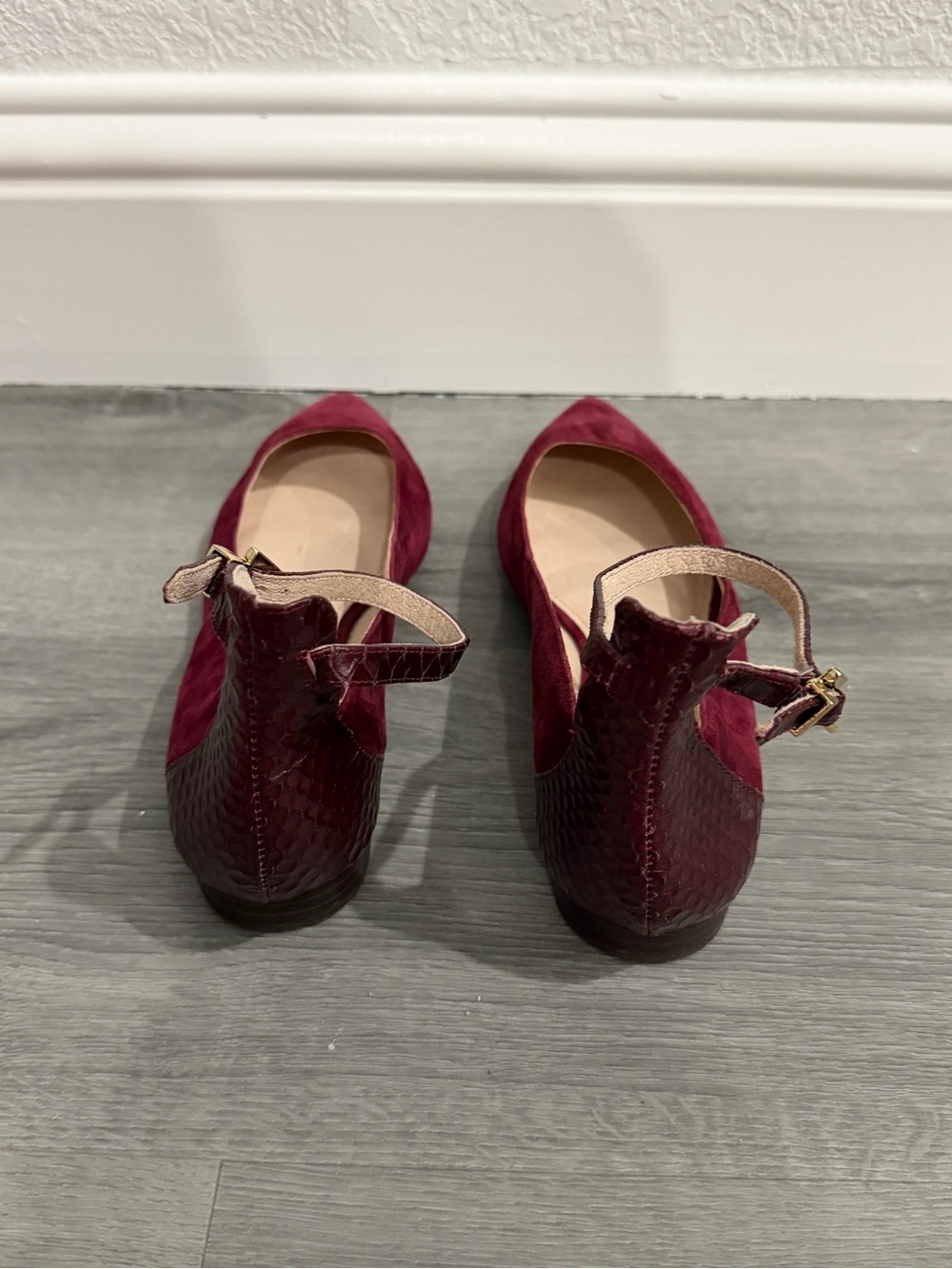 Louise et Cie Burgundy Suede Pointed-Toe Ankle-Strap Flats - Picture 2 of 6